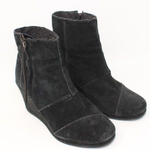 TOMS Desert Wedge Black Suede Ankle Boots